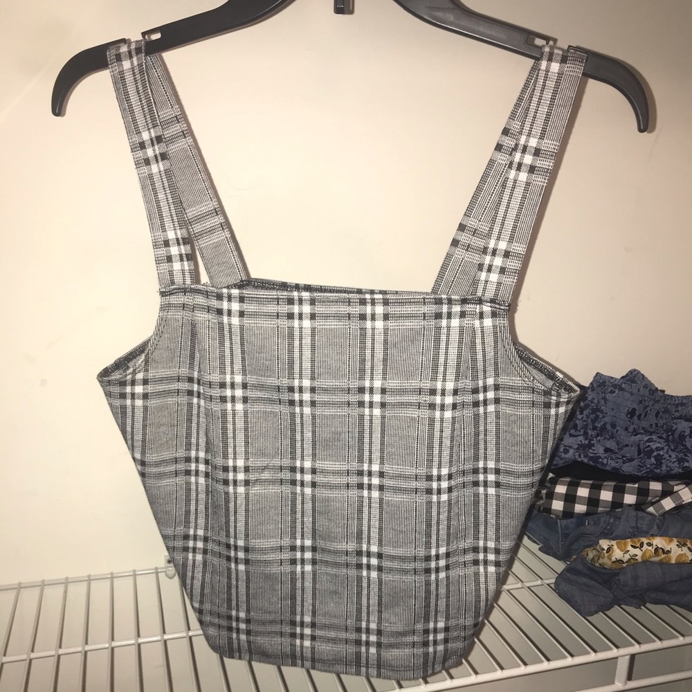 American Eagle plaid grey square neck tank top